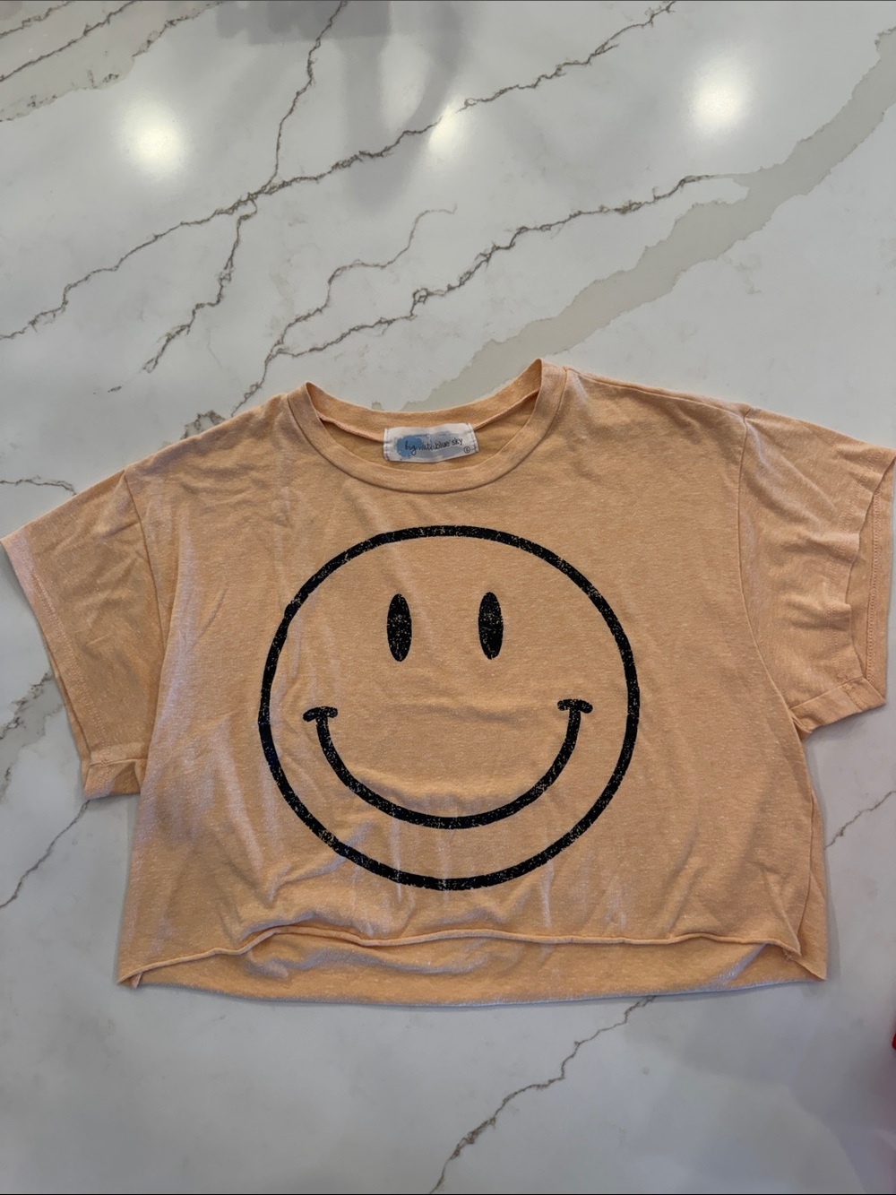Peach Smiley Face Crop Tee